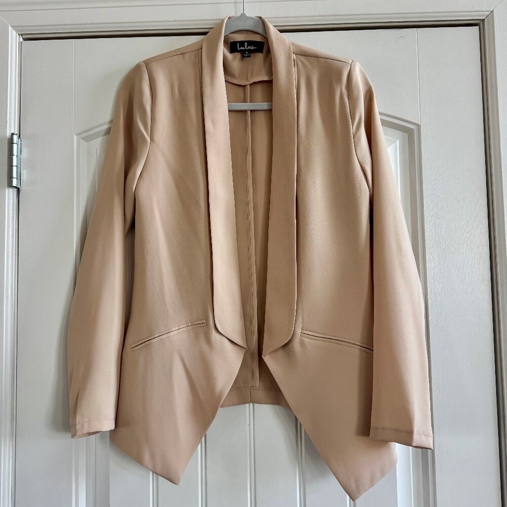 Lulu's Blush Beige Open-Front Draped Blazer